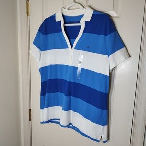 Tommy Hilfiger Women's Blue and White Striped Shirt